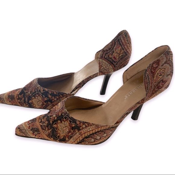 Vintage highlights women’s size 6 tapestry cut out pump heels velvet shoes EUC - Picture 1 of 9